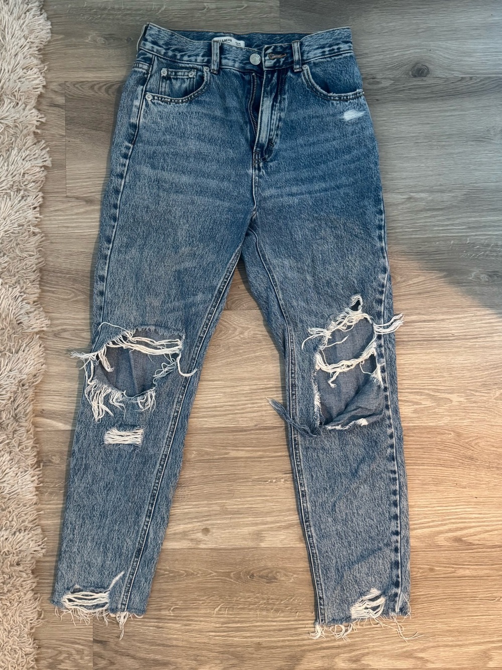Pull&Bear Distressed Boyfriend Jeans - Blue Denim